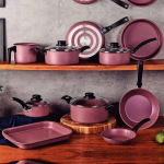 Jogo de Panelas Tramontina Turim em Alumínio com Revestimento Interno e Externo em Antiaderente Starflon Max Rosa 10 Peças na Amazon