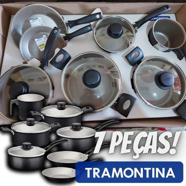 Jogo de Panelas Tramontina Turim em Alumínio com Revestimento Interno e Externo em Antiaderente Starflon Max Preto 07 Peças na Amazon