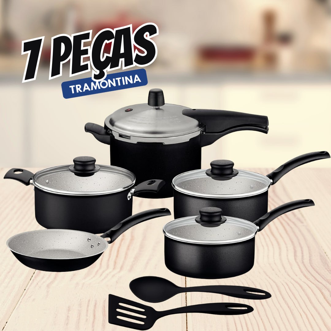 Jogo de Panelas Tramontina Turim em Alumínio com Revestimento Interno e Externo em Antiaderente Starflon Max Preto 7 Peças na Amazon
