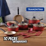 Jogo de Panelas Tramontina Turim em Alumínio com Revestimento Interno e Externo em Antiaderente Starflon Max Vermelho 10 Peças na Amazon