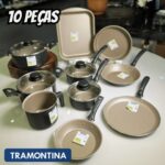 Jogo de Panelas Tramontina Turim em Alumínio com Revestimento Interno e Externo em Antiaderente Starflon Max Preto 10 Peças na Amazon