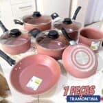 Jogo de Panelas Tramontina Turim em Alumínio com Revestimento Interno e Externo em Antiaderente Starflon Max Rosa 07 Peças na Amazon