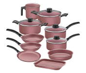 Jogo de Panelas Tramontina Turim em Alumínio com Revestimento Interno e Externo em Antiaderente Starflon Max Rosa 10 Peças na Amazon