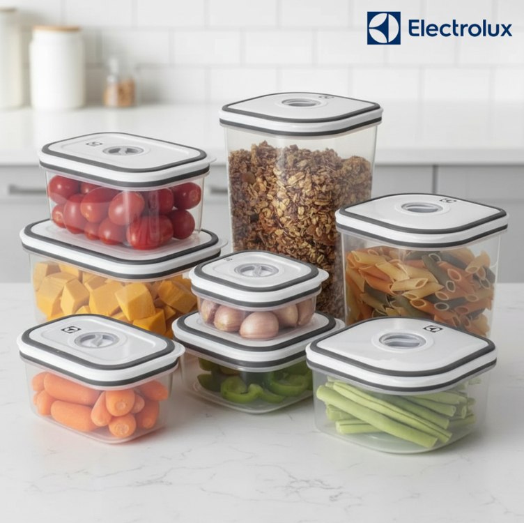 Jogo de Potes de Plástico Hermético Electrolux – com Tampa Quadrado 8 Peças na Amazon