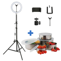 Jogo De Potes Inox Com Tampa 5 Peças + Ring Light Com Tripé Para Filmagem Trevalla na Estrela10