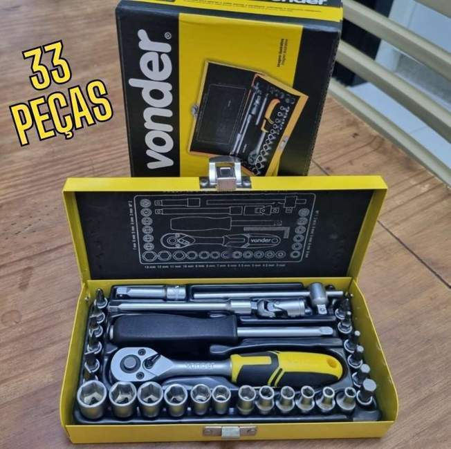 Jogo de Soquetes e Ponteiras, Encaixe de 1/4″, com 33 Peças, Vonder VDO773 na Amazon
