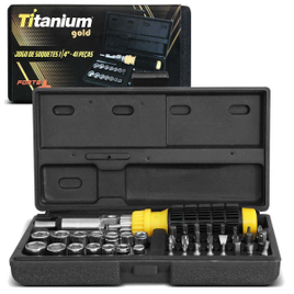 Jogo de Soquetes Ponteiras Titanium com Encaixe 1/4 Polegadas 41 Peças com Maleta na Extra