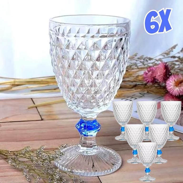 Jogo de Taças de Vidro Bico de Abacaxi Transparente Luxo Azul – Casambiente na Casas Bahia