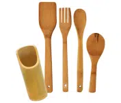 Jogo De Talheres Em Madeira Bambu Kit Conjunto 5 Peças na Amazon