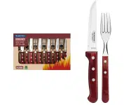 Jogo de Talheres Jumbo Tramontina Churrasco com Lâminas em Aço Inox e Cabos de Madeira Polywood Vermelho – 12 Peças na Amazon