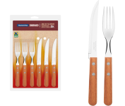 Jogo de Talheres Tramontina Churrasco com Lâminas em Aço Inox e Cabos de Madeira Natural – 12 Peças na Amazon