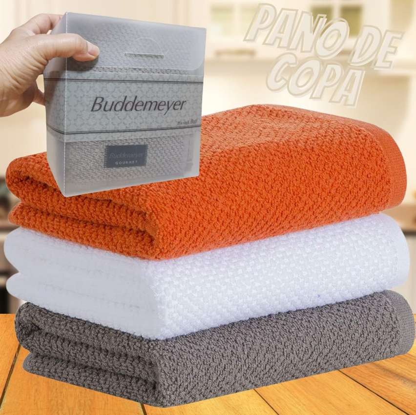 Jogo de Toalhas Buddemeyer Gourmet Quadriculado Branco/Marrom/Laranja 100% Algodão na Amazon