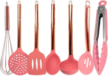 Jogo de Utensílios de Cozinha Em Silicone Kit 7 Peças Rose Espátula Colher Fouet Suporte Organizar na Amazon