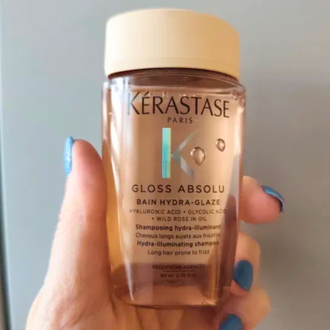 Kérastase, Shampoo Iluminador, Gloss Absolu, Hydra-Glaze, para todos os tipos de cabelos, com ácido hialurônico, ácido glicólico e óleo de rosa silvestre e ação antifrizz, 80ml na Amazon