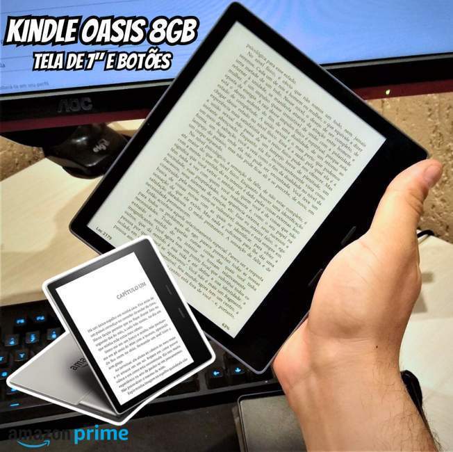 Kindle Oasis 8GB – Com tela de 7″ e botões para troca de páginas – Cor Grafite na Amazon