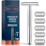 KING C. GILLETTE, Aparelho de Barbear Clássico + 5 Lâminas de barbear com Duplo Fio, aço inoxidável, Barbeador para homens, Cuidado para Barba na Amazon