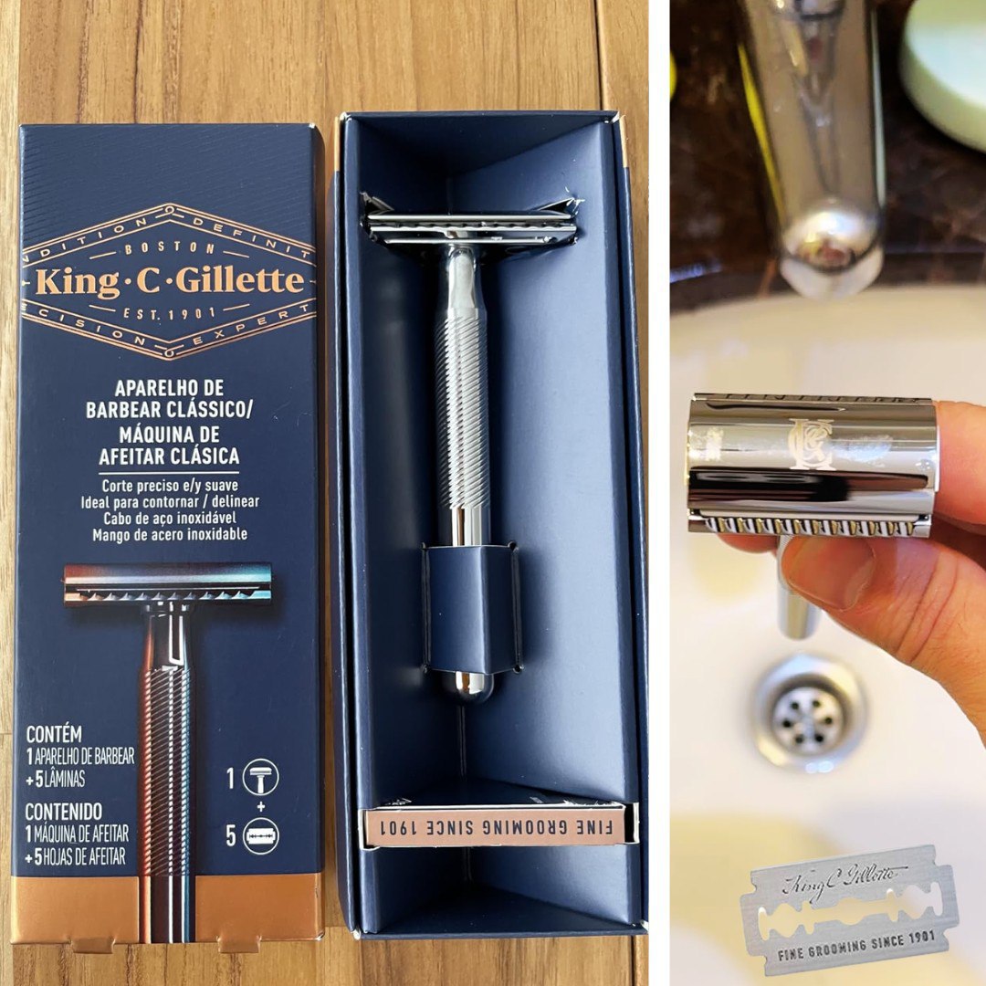 KING C. GILLETTE, Aparelho de Barbear Clássico + 5 Lâminas de barbear com Duplo Fio, aço inoxidável, Barbeador para homens, Cuidado para Barba na Amazon