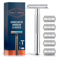 KING C. GILLETTE, Aparelho De Barbear Clássico + 5 Lâminas De Barbear Com Duplo Fio, Aço Inoxidável na Amazon