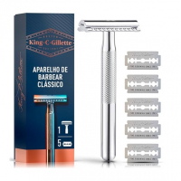 KING C. GILLETTE, Aparelho De Barbear Clássico + 5 Lâminas De Barbear Com Duplo Fio, Aço Inoxidável na Amazon