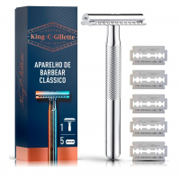 KING C. GILLETTE, Aparelho De Barbear Clássico + 5 Lâminas De Barbear Com Duplo Fio na Amazon