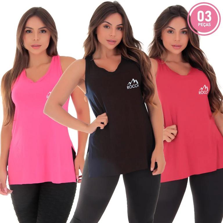 KIT 03 CAMISETAS REGATA FITNESS SILK ROCCA na Amazon