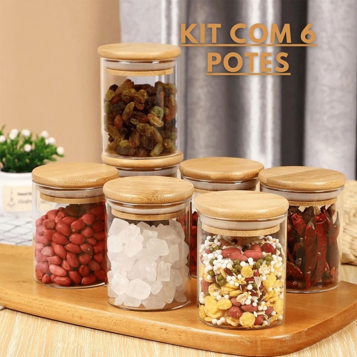 Kit 06 Potes de Mantimentos Herméticos 200ml Pote Redondo de Vidro Premium na Amazon