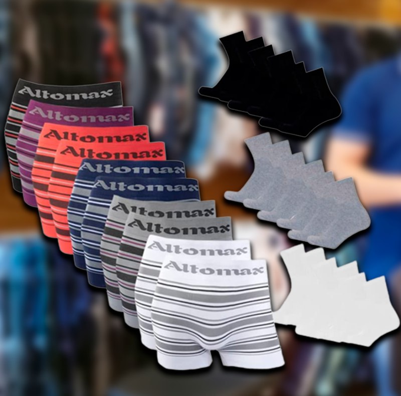 Kit 10 Cuecas Altomax Listradas + 10 Meias Sortidas M15 na Amazon