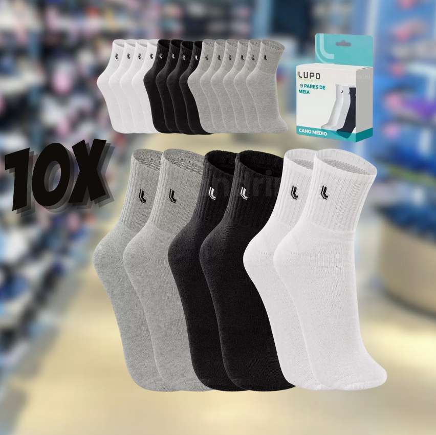 Kit 10 Pares Meias Lupo Masculinas Cano Medio Walk Original Corrida Academia Sport na Magazine Luiza