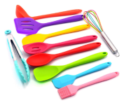 Kit 10 Peças Jogo De Utensílios De Silicone Maciço Cozinha Inox Pegador Espátula Colher Concha Pincel (Colorido) na Amazon
