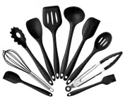 Kit 10 Peças Jogo De Utensílios De Silicone Maciço Cozinha Inox Preto na Amazon