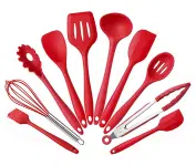 Kit 10 Peças Jogo De Utensílios De Silicone Maciço Cozinha Inox – 10 peças Vermelho na Amazon