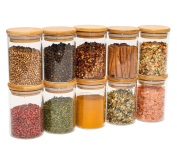 Kit 10 Potes de Vidro Oikos 250ml com Tampa de Bambu Herméticos Redondos na Amazon