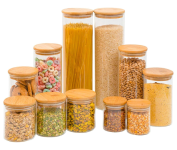 Kit 11 Potes de Vidro com Tampa de Bambu Herméticos Redondos – Tüd na Amazon