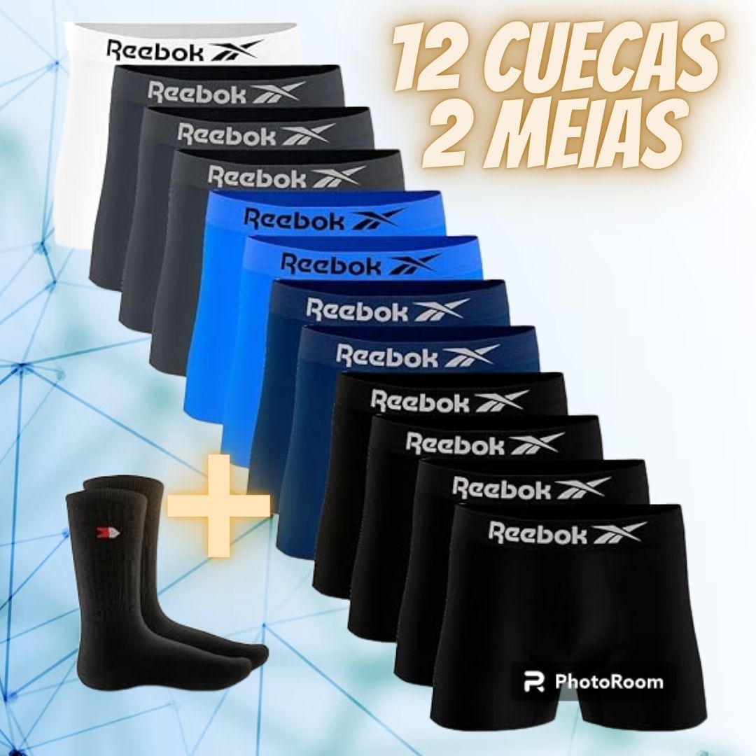 Kit 12 Cuecas Boxer Reebok Masculinas Microfibra, Adulto, Box Sem Costura + 2 Meias na Amazon