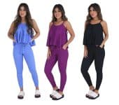 Kit 2 Conjuntos Ribana Blusa Godê Calça com Bolsos – Várias combinações de cores – P Ao GG na Amazon