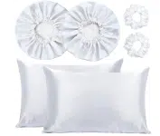 Kit 2 Fronha De Cetim Seda + 2 Toucas + 2 Xuxinhas (Branco) na Amazon