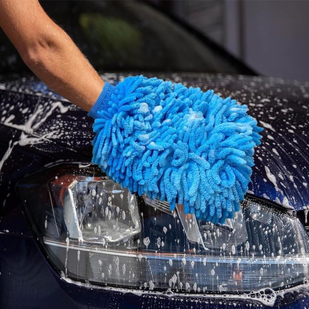 Kit 2 Luva de microfibra para lavagem de carro, pacote com 2 unidades sem fiapos, luva de microfibra de chenille premium, escova de lavagem de carro -Vende Mais na Amazon