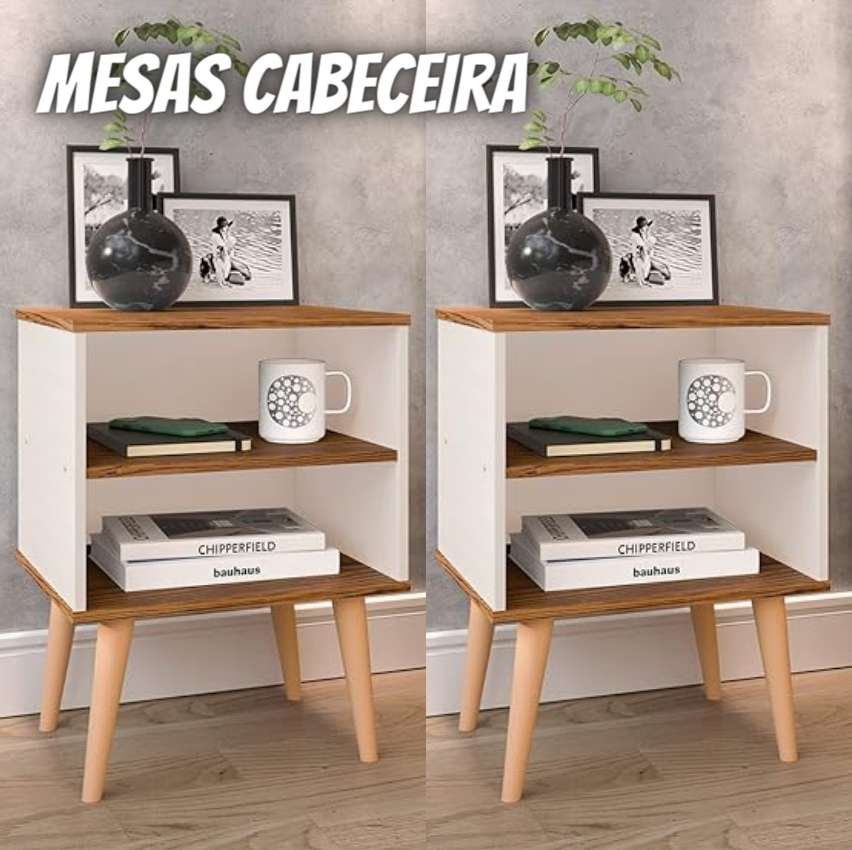 Kit 2 Mesas Cabeceira Pés Palito Retrô Nicho Decorativo Prateleira Organizadora Jogo Mesinha Lateral Cama – RPM Móveis na Amazon