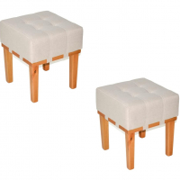 Kit 2 Puff Banquetas Apolo Para Sala De Estar Madeira Maciça Sanna Decor (Linho Bege) na Amazon