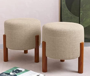 Kit 2 Puff Banquinho Redondo Decorativo Thor em Linho e Pés Madeira Maciça na Amazon