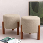 Kit 2 Puff Banquinho Redondo Decorativo Thor em Linho Pés Madeira Maciça Cor Bege na Amazon