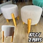 Kit 2 Puff Banquinho Redondo Decorativo Thor em Linho Pés Madeira Maciça Cor Bege na Amazon