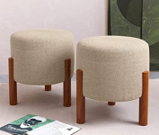 Kit 2 Puff Banquinho Redondo Decorativo Thor em Linho Pés Madeira Maciça Cor Bege na Amazon