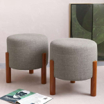 Kit 2 Puff Banquinho Redondo Decorativo Thor em Linho Pés Madeira Maciça Cor Cinza na Amazon