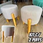 Kit 2 Puff Banquinho Redondo Decorativo Thor em Linho na Amazon