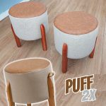 Kit 2 Puff Em Couro E Linho Pés Madeira Maciça 42×32 Luma na Amazon