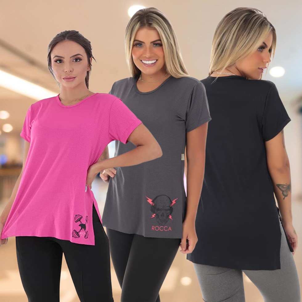 KIT 3 BLUSAS DRY FIT TAPA BUMBUM TECIDO POLIAMIDA RETÉM SUOR na Amazon
