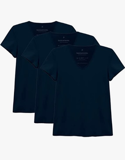 Kit 3 Camisetas Babylook Básicas Gola V, Basicamente, Feminina na Amazon