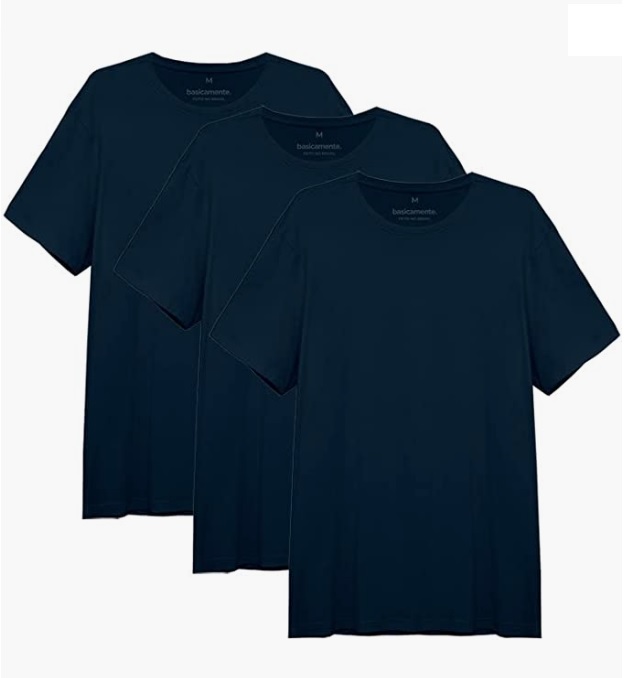 Kit 3 Camisetas Básicas Gola C, Basicamente, Masculino na Amazon