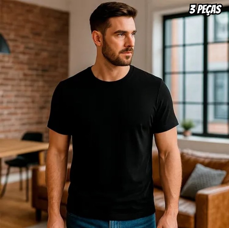 Kit 3 Camisetas Básicas Masculinas Sandrini Preto ou Sortido Algodão Premium Conforto Casual Dia a Dia na Amazon